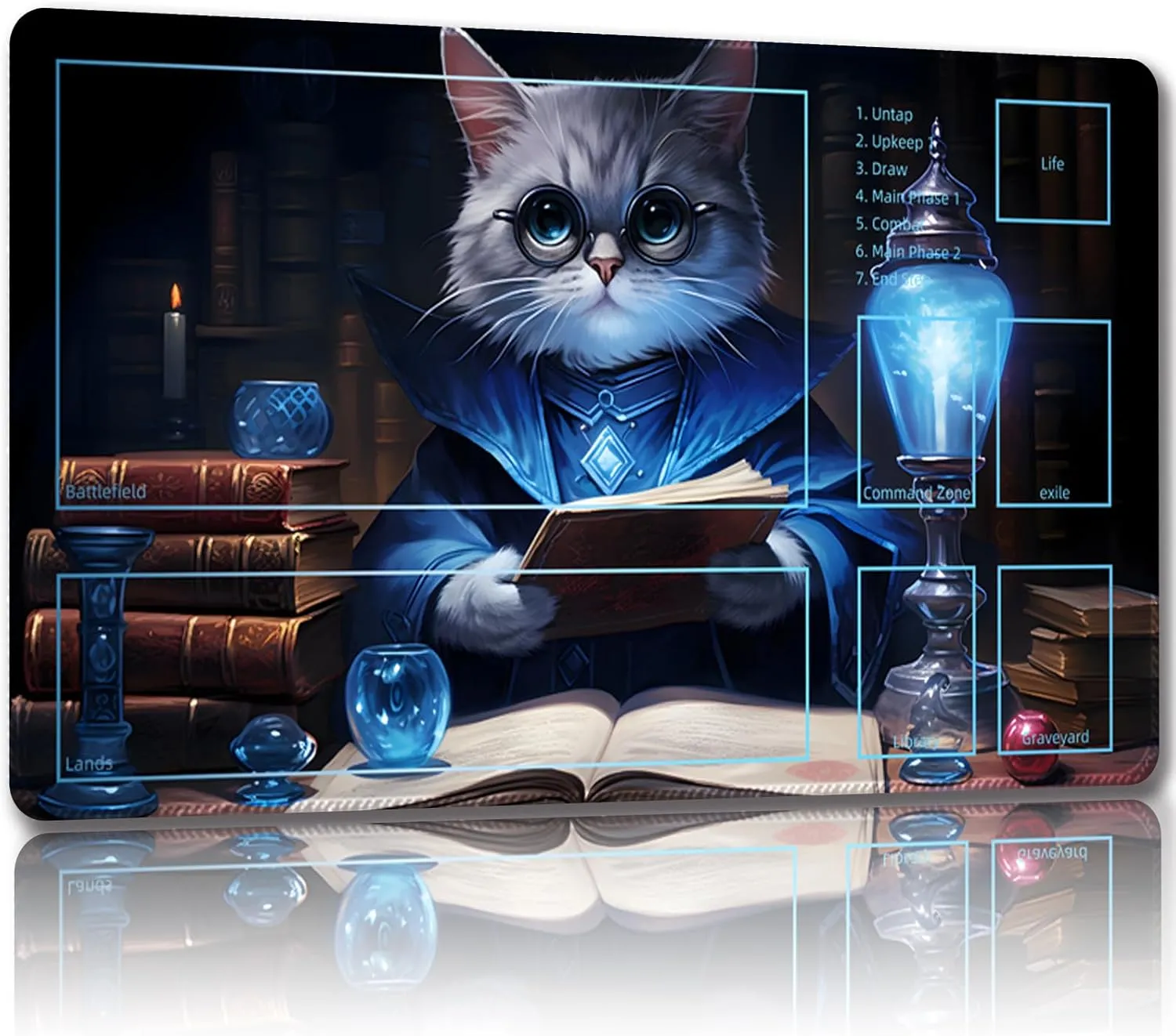 Playmat for MTG, with Free Storage Bags,Game Mat 24 x 14 inches, TCG and Board Game Mat for Cards,Mousepad Desk Mats (Cat 6-Auxiliary Combat)