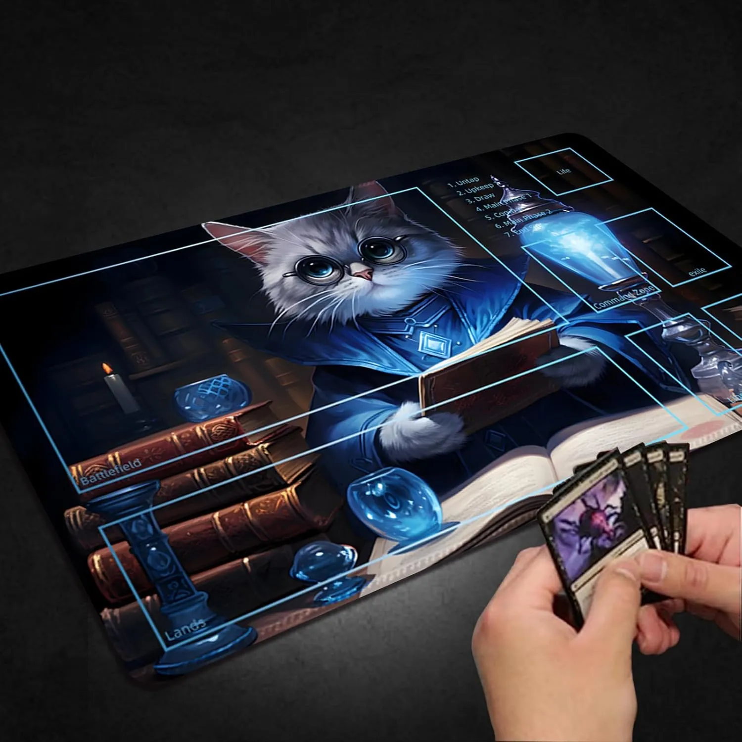 Playmat for MTG, with Free Storage Bags,Game Mat 24 x 14 inches, TCG and Board Game Mat for Cards,Mousepad Desk Mats (Cat 6-Auxiliary Combat)