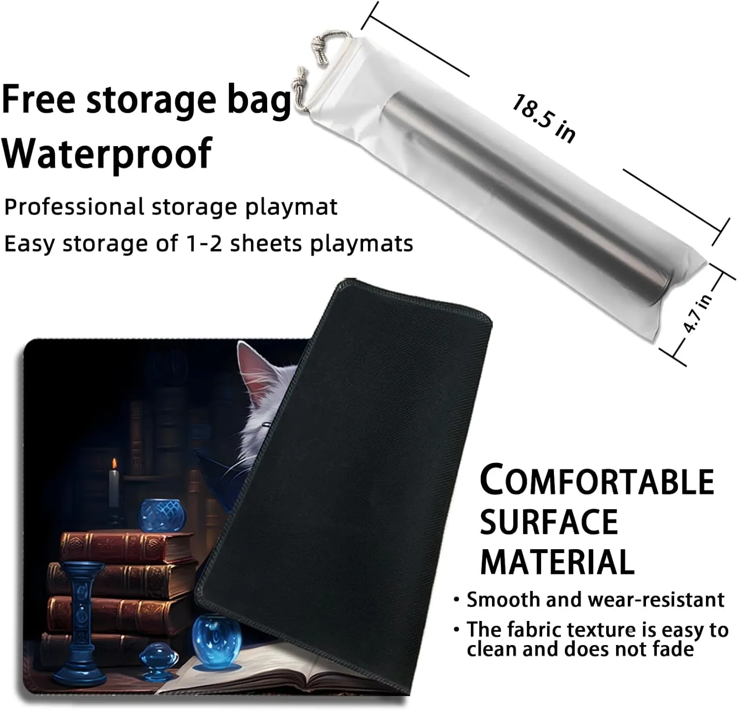 Playmat for MTG, with Free Storage Bags,Game Mat 24 x 14 inches, TCG and Board Game Mat for Cards,Mousepad Desk Mats (Cat 6-Regular)