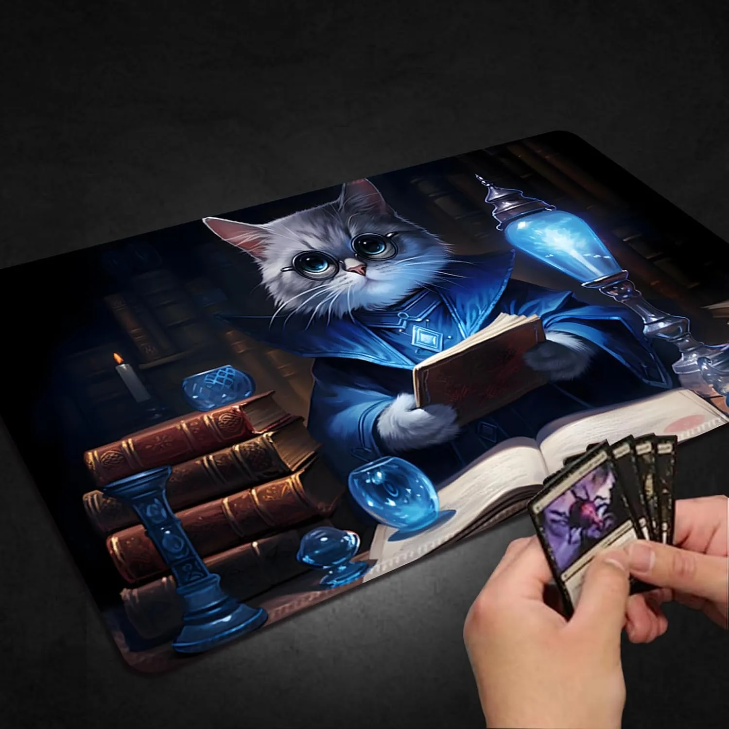 Playmat for MTG, with Free Storage Bags,Game Mat 24 x 14 inches, TCG and Board Game Mat for Cards,Mousepad Desk Mats (Cat 6-Regular)