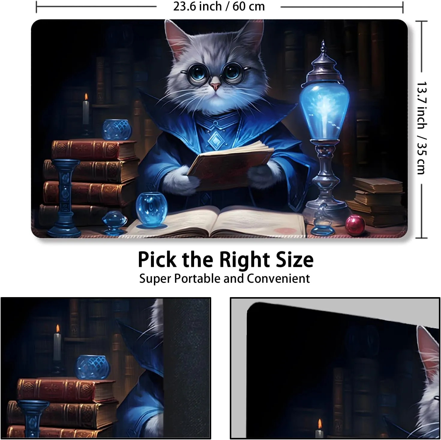 Playmat for MTG, with Free Storage Bags,Game Mat 24 x 14 inches, TCG and Board Game Mat for Cards,Mousepad Desk Mats (Cat 6-Regular)