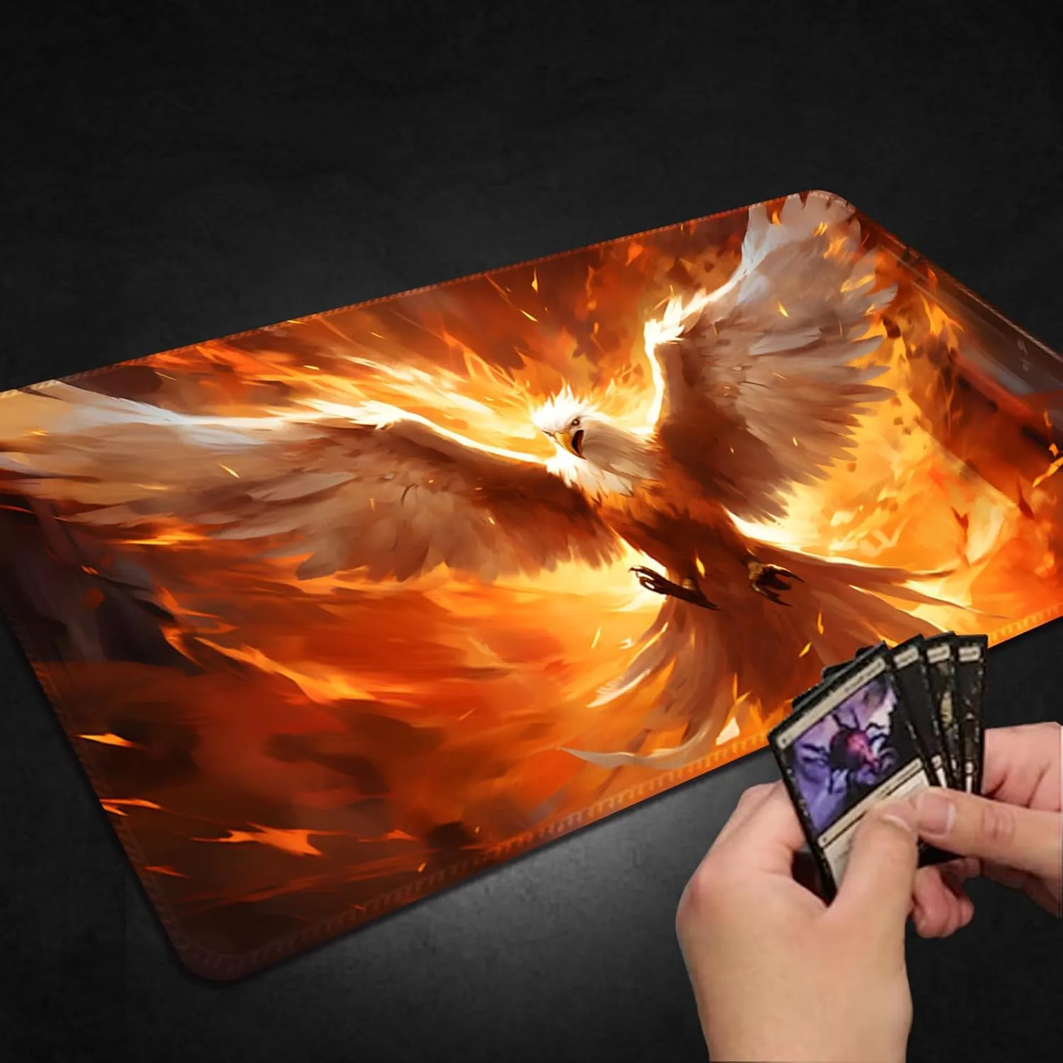 Playmat for MTG, with Free Storage Bags,Game Mat 24 x 14 inches, TCG and Board Game Mat for Cards,Mousepad Desk Mats (Flame Eagle 1-Regular)