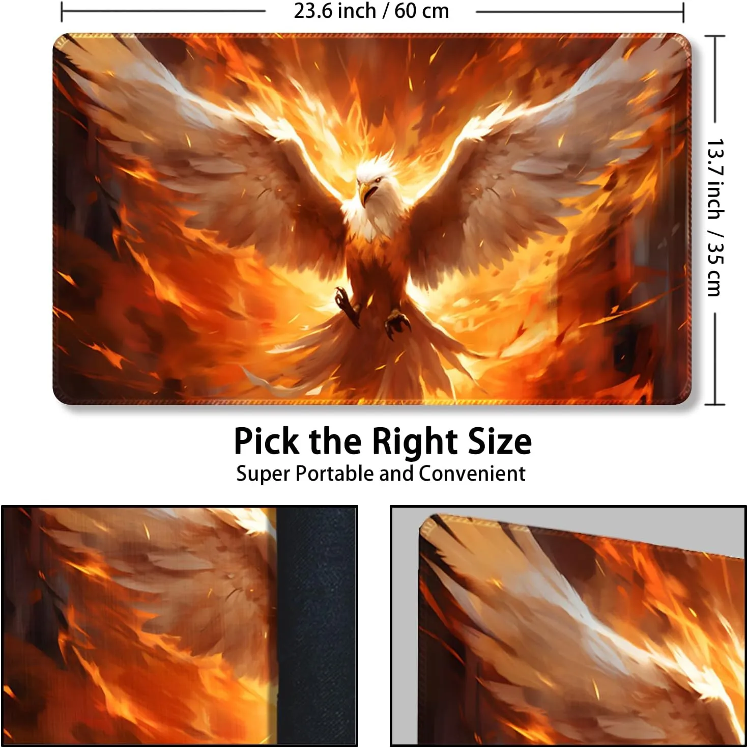 Playmat for MTG, with Free Storage Bags,Game Mat 24 x 14 inches, TCG and Board Game Mat for Cards,Mousepad Desk Mats (Flame Eagle 1-Regular)