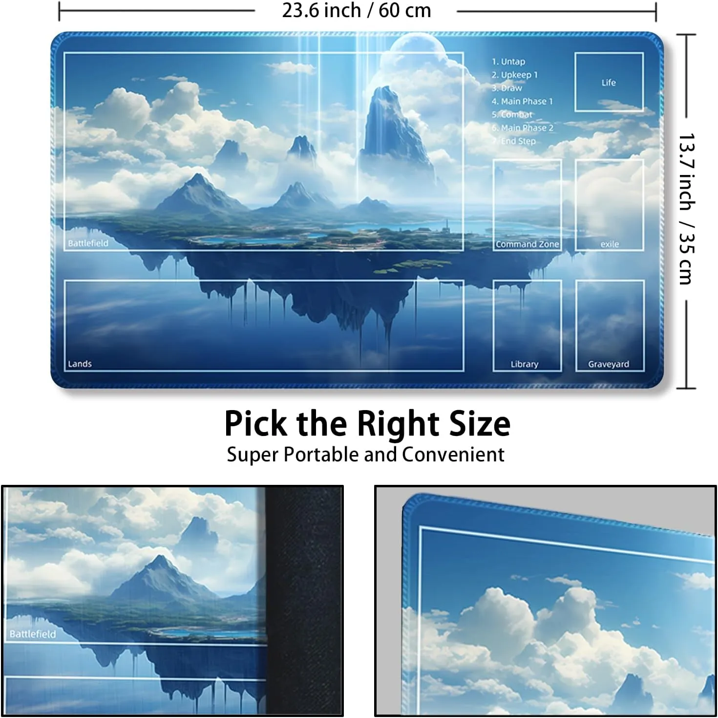 Playmat for MTG, with Free Storage Bags,Game Mat 24 x 14 inches, TCG and Board Game Mat for Cards,Mousepad Desk Mats (Floating island-3-Auxiliary Combat)