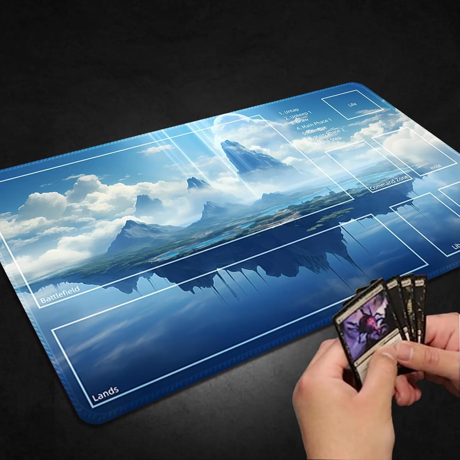 Playmat for MTG, with Free Storage Bags,Game Mat 24 x 14 inches, TCG and Board Game Mat for Cards,Mousepad Desk Mats (Floating island-3-Auxiliary Combat)