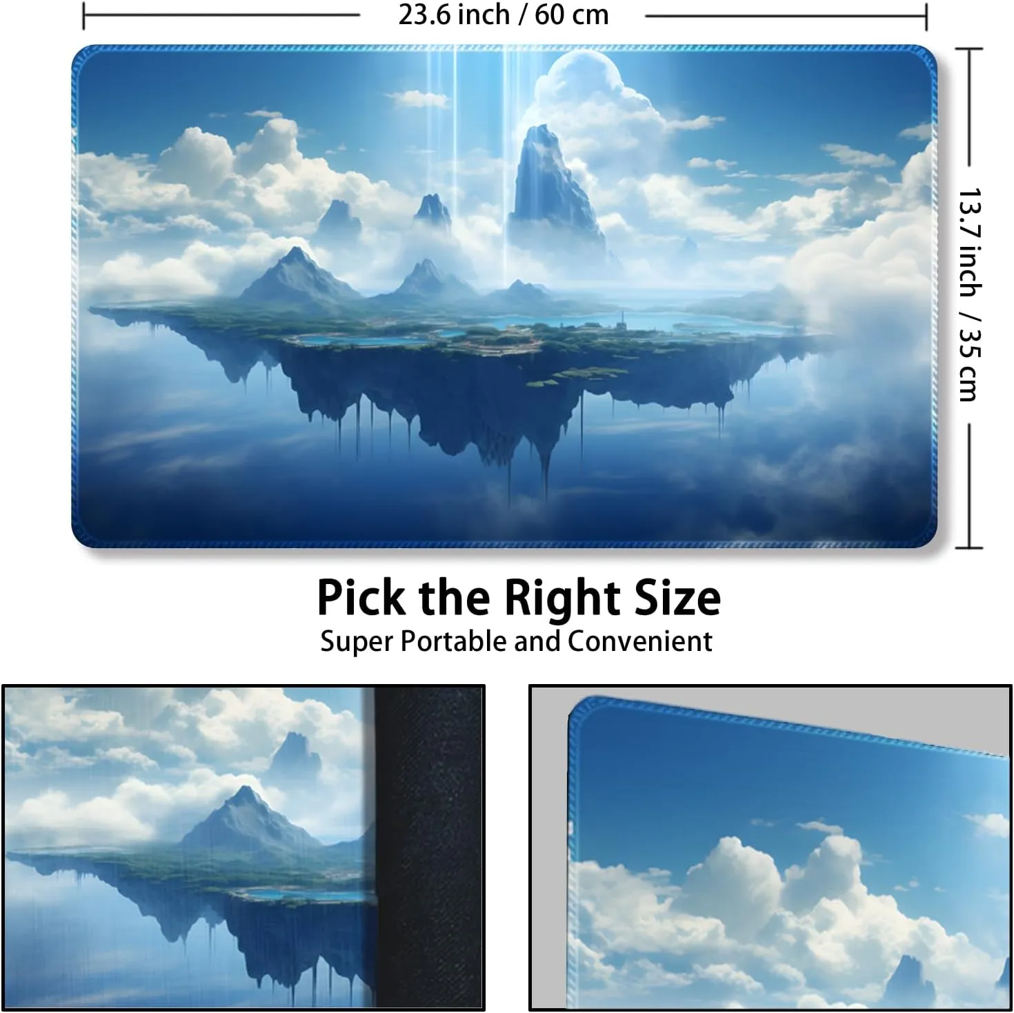 Playmat for MTG, with Free Storage Bags,Game Mat 24 x 14 inches, TCG and Board Game Mat for Cards,Mousepad Desk Mats (Floating island-3-Regular)
