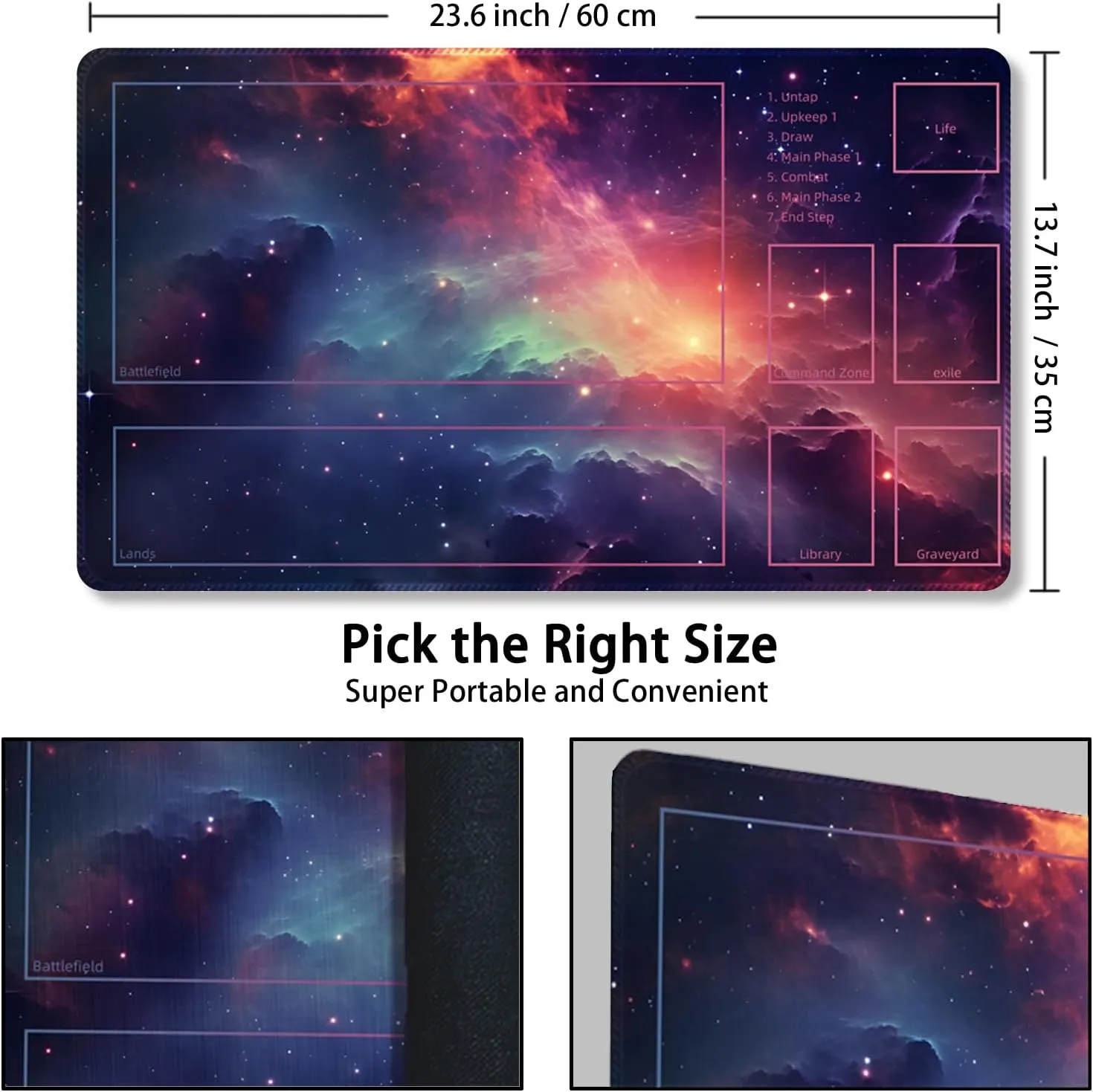 Playmat for MTG, with Free Storage Bags,Game Mat 24 x 14 inches, TCG and Board Game Mat for Cards,Mousepad Desk Mats (Magic Starry Sky 2-Auxiliary Combat)