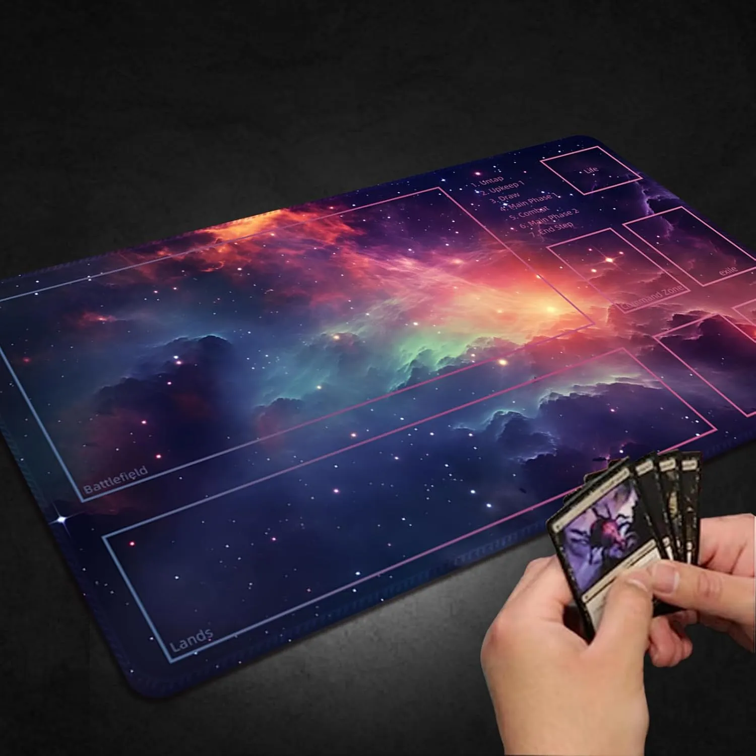 Playmat for MTG, with Free Storage Bags,Game Mat 24 x 14 inches, TCG and Board Game Mat for Cards,Mousepad Desk Mats (Magic Starry Sky 2-Auxiliary Combat)