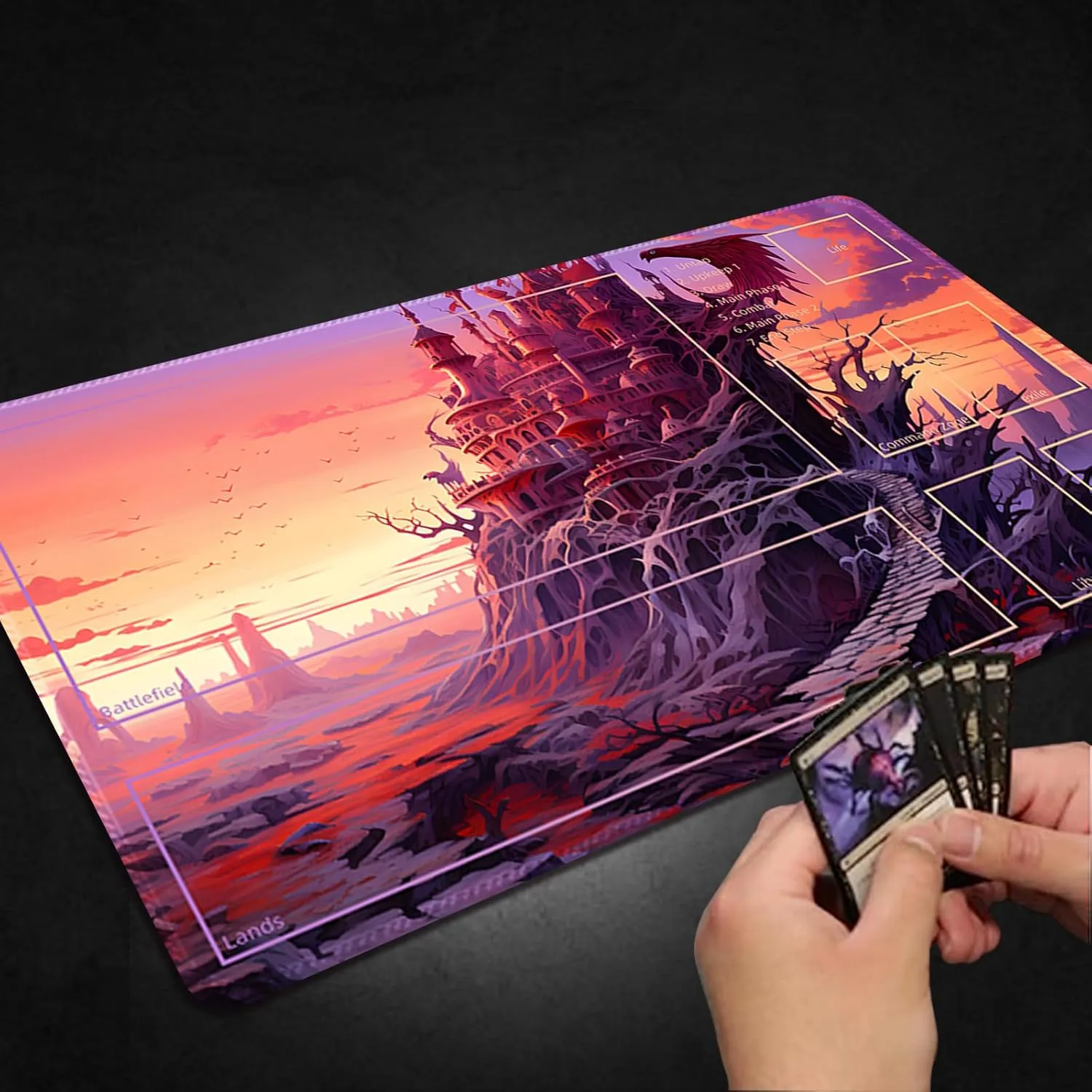 Playmat for MTG, with Free Storage Bags,Game Mat 24 x 14 inches, TCG and Board Game Mat for Cards,Mousepad Desk Mats (with Zones,Magic Mat 11)