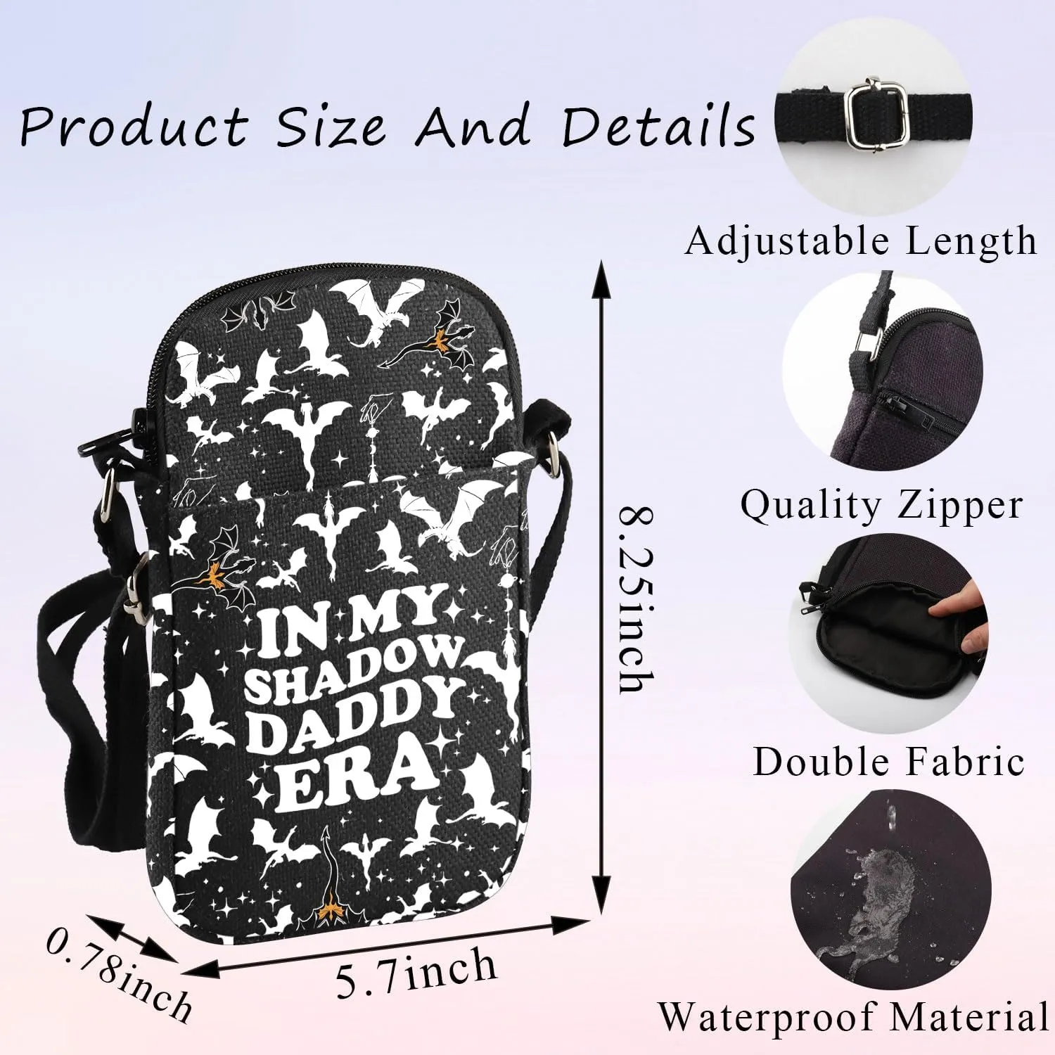 PLITI 4th Wing Gift Dragon Rider Fans Gift Fantasy Reader Gift In My Shadow Daddy Era Fourth Book Inspired Crossbody Bag