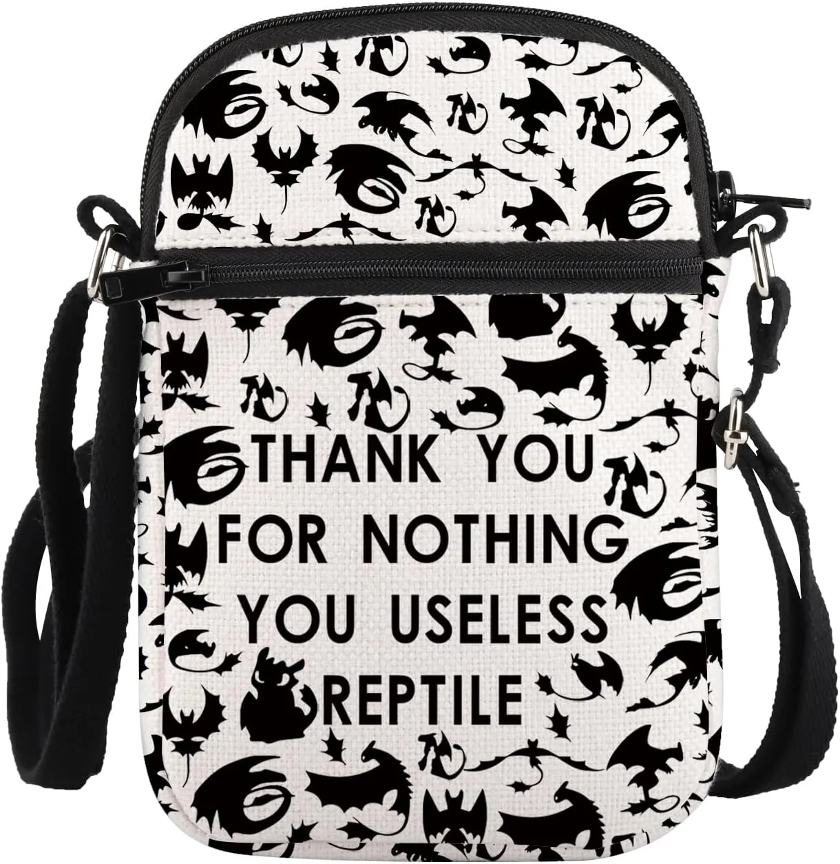 PLITI Dragon Anime Crossbody Bag HTTYD Gift Dragon Fans Gift Thank You For Nothing You Useless Reptile Black Dragon Gift