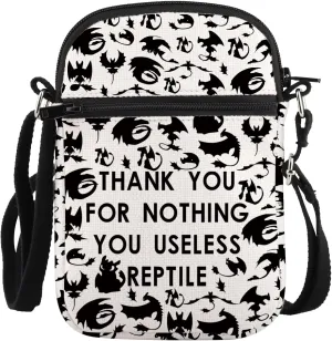 PLITI Dragon Anime Crossbody Bag HTTYD Gift Dragon Fans Gift Thank You For Nothing You Useless Reptile Black Dragon Gift