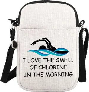 PLITI Swimming Lover Gift I Love The Smell Of Chlorine In The Morning Funny Swim Crossbody Bag Swim Coach Gift Swim Team Gift