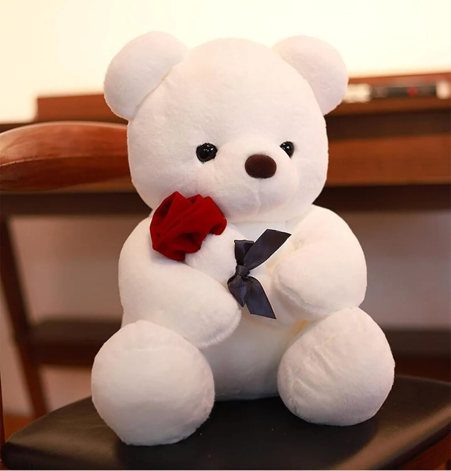 Plush Teddy Bear with Rose Stuffed Animals Toys Dolls Valentine's Day Gifts for Girls Girlfriend Lover 9 Inches (White)