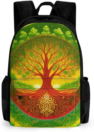 Polyester Daypack Backpack for Trekking Picnic Walking Cycling - Large Capacity Anti-Theft Multipurpose Shoulder Bag, Green Tree Of Life Fantasy Art Casual Daypack