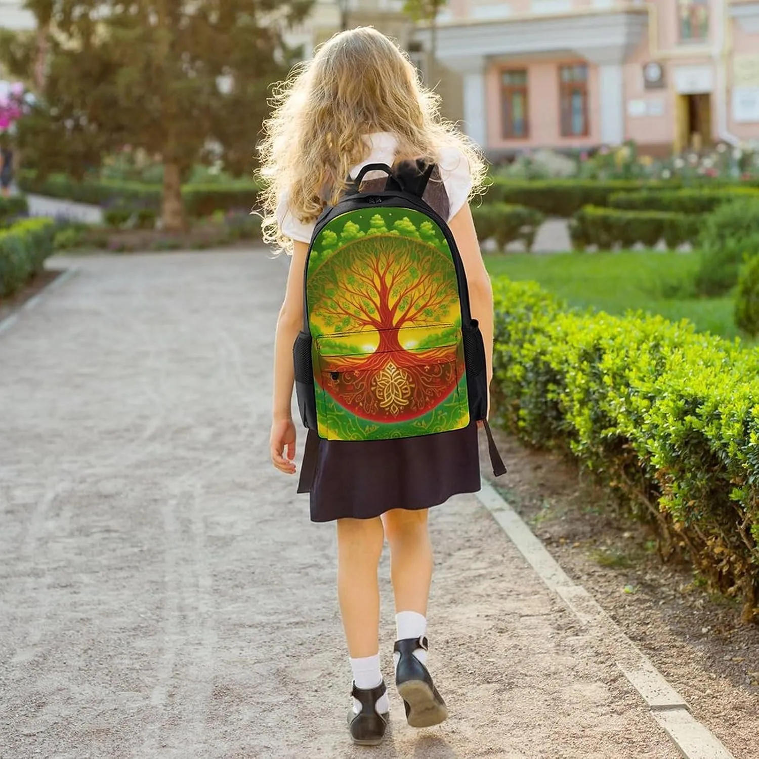 Polyester Daypack Backpack for Trekking Picnic Walking Cycling - Large Capacity Anti-Theft Multipurpose Shoulder Bag, Green Tree Of Life Fantasy Art Casual Daypack