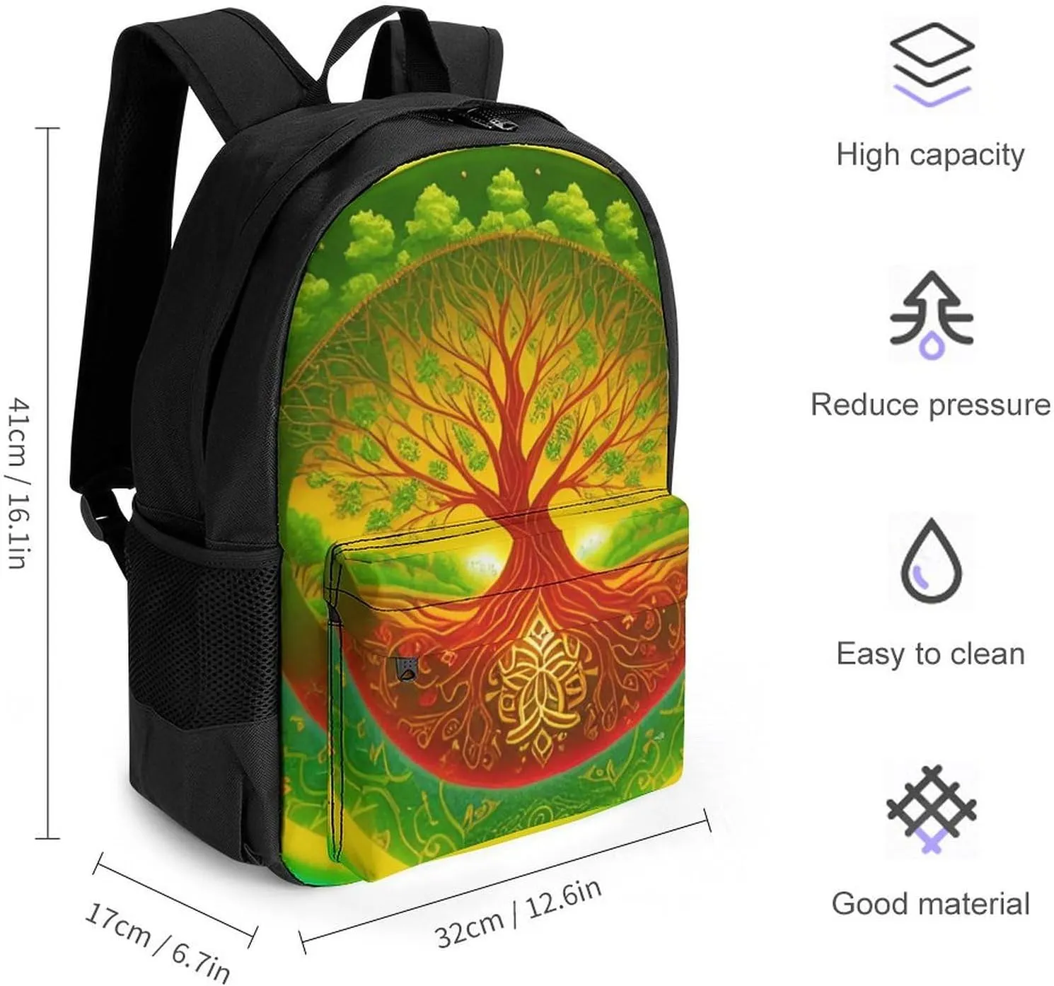 Polyester Daypack Backpack for Trekking Picnic Walking Cycling - Large Capacity Anti-Theft Multipurpose Shoulder Bag, Green Tree Of Life Fantasy Art Casual Daypack