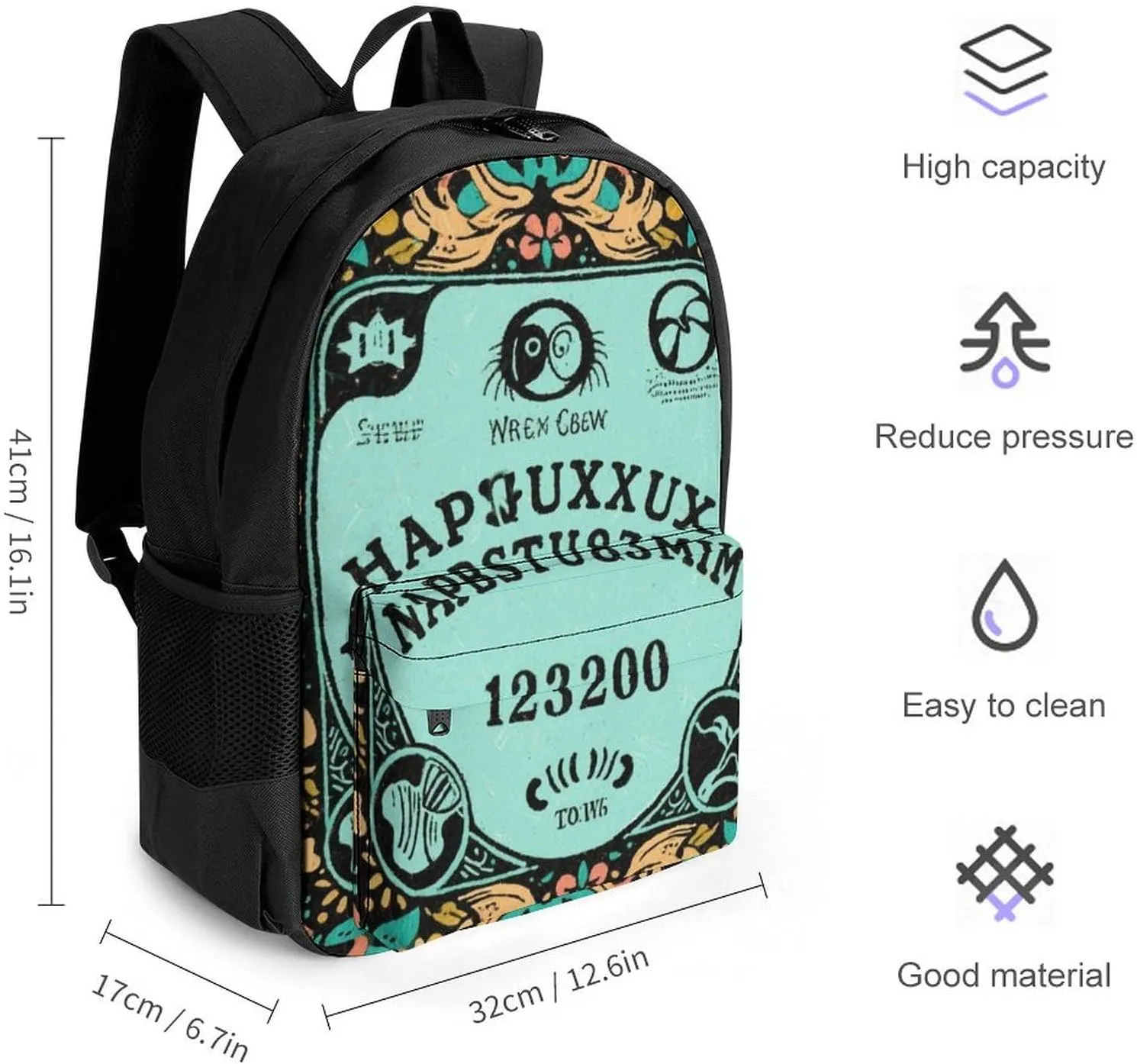 Polyester Daypack Backpack for Trekking Picnic Walking Cycling - Large Capacity Anti-Theft Multipurpose Shoulder Bag, Magic Spirit Board Witch Art Casual Daypack
