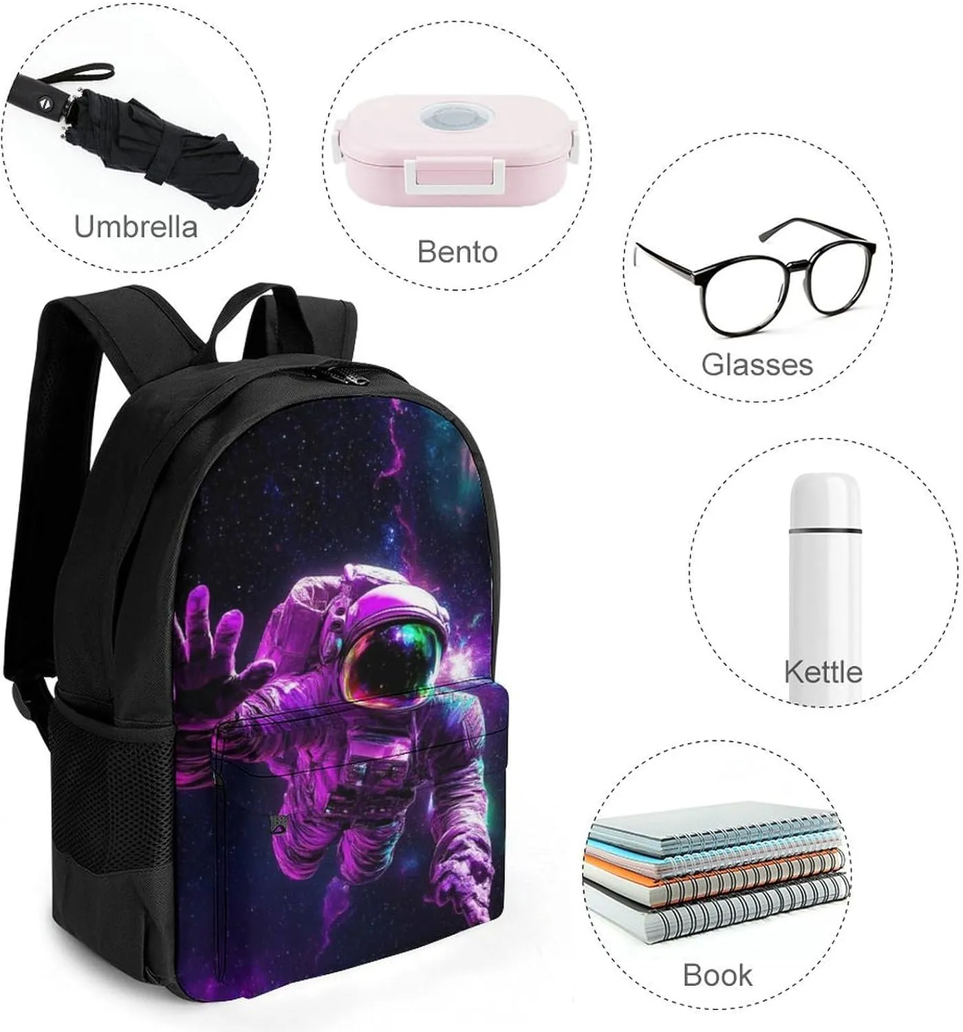 Polyester Daypack Backpack for Trekking Picnic Walking Cycling - Large Capacity Anti-Theft Multipurpose Shoulder Bag, Space Purple Galaxy Trippy Astronaut Art Casual Daypack
