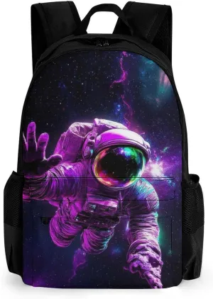Polyester Daypack Backpack for Trekking Picnic Walking Cycling - Large Capacity Anti-Theft Multipurpose Shoulder Bag, Space Purple Galaxy Trippy Astronaut Art Casual Daypack