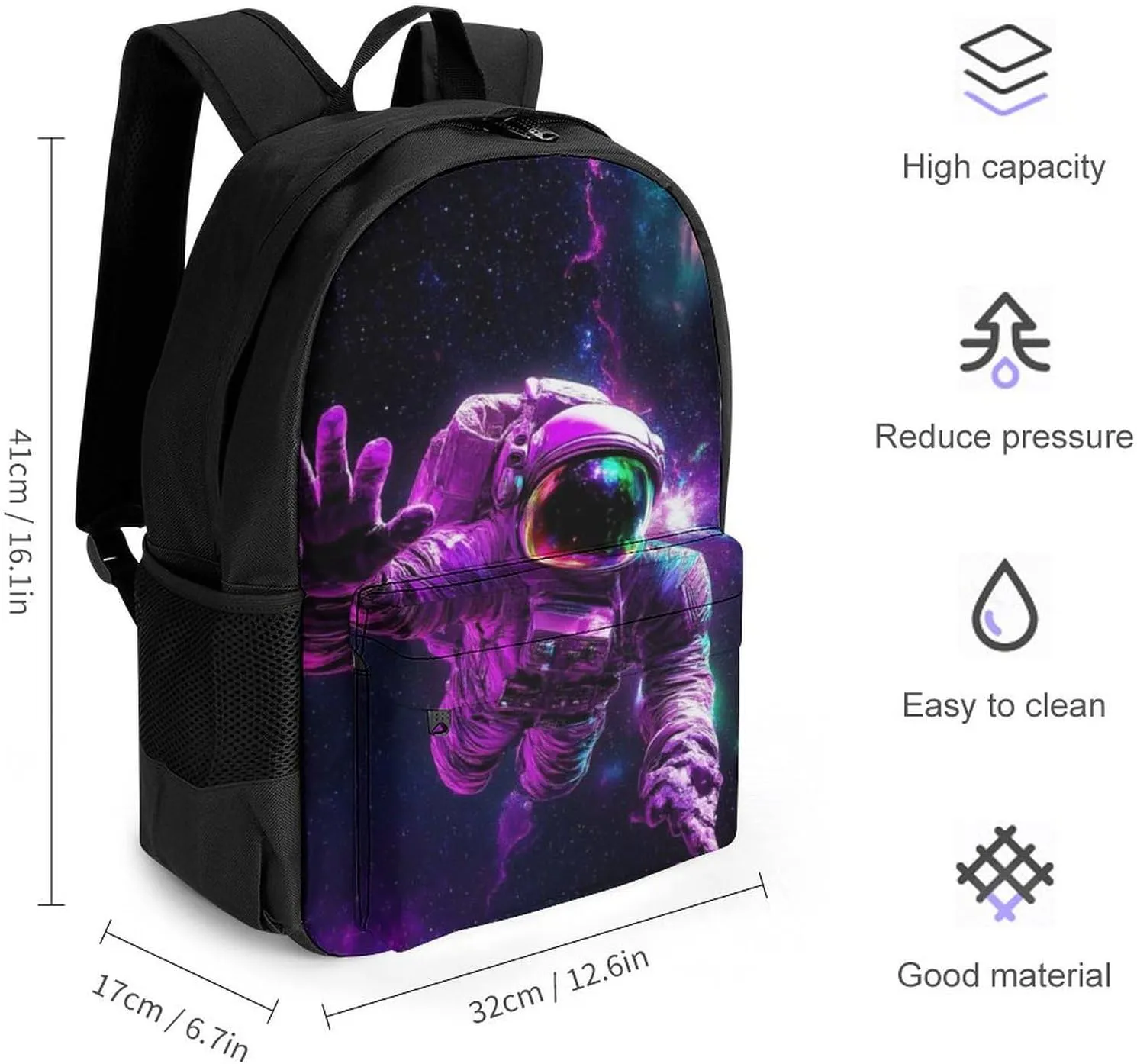 Polyester Daypack Backpack for Trekking Picnic Walking Cycling - Large Capacity Anti-Theft Multipurpose Shoulder Bag, Space Purple Galaxy Trippy Astronaut Art Casual Daypack