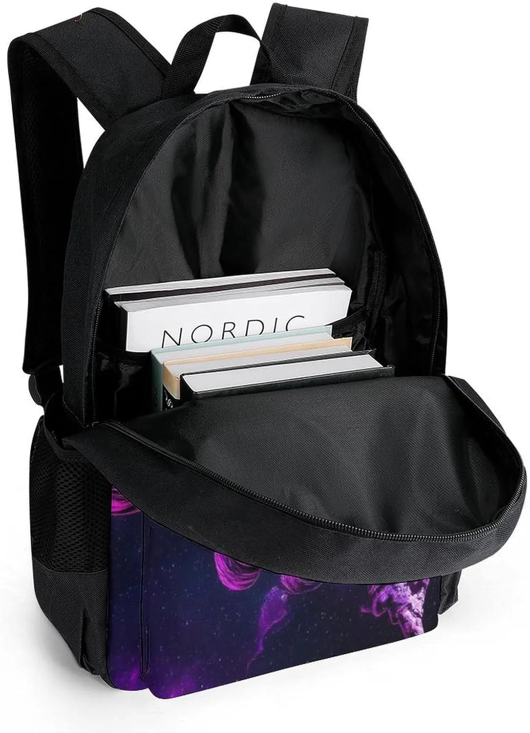 Polyester Daypack Backpack for Trekking Picnic Walking Cycling - Large Capacity Anti-Theft Multipurpose Shoulder Bag, Space Purple Galaxy Trippy Astronaut Art Casual Daypack