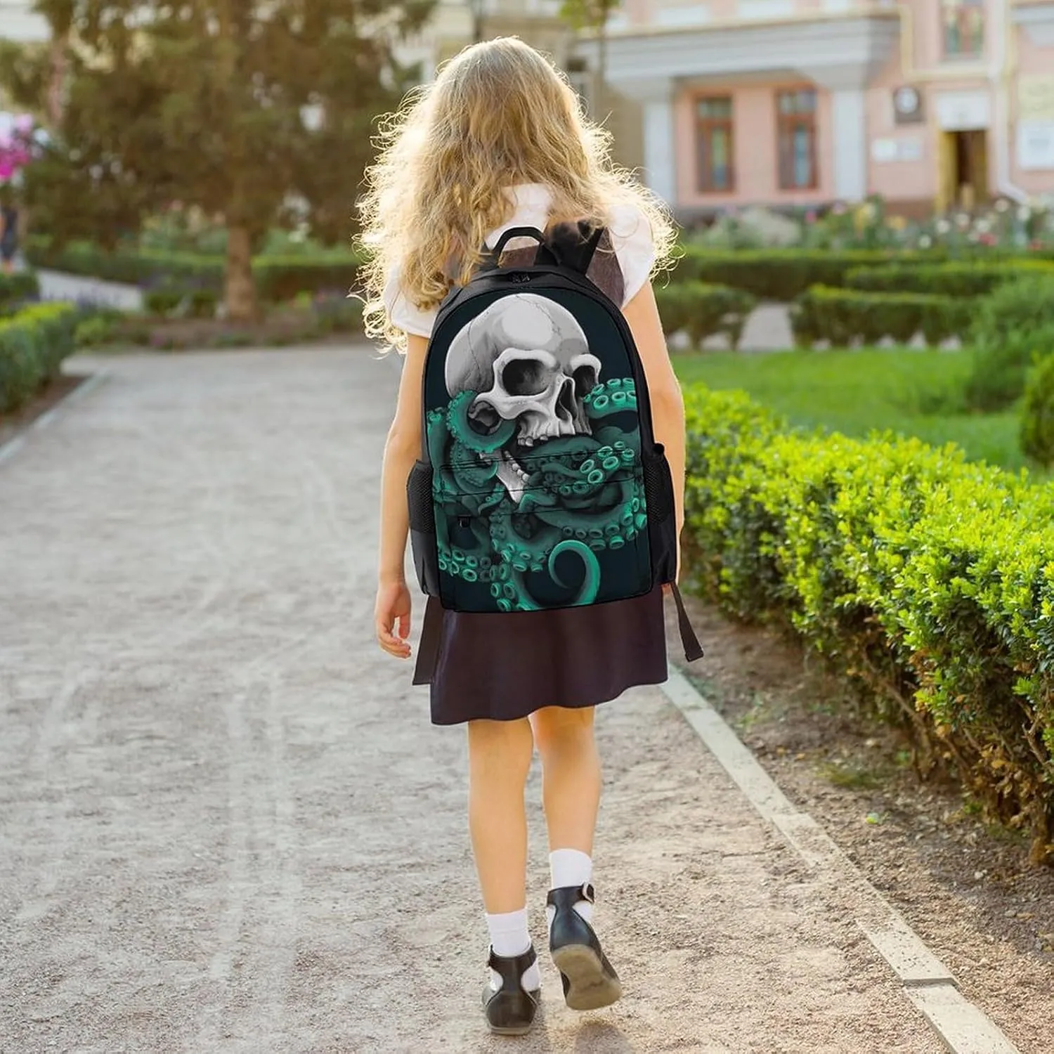 Polyester Daypack Bookbag for Gym Business Bicycle - Large Capacity Multipurpose Anti-Theft Carry On Bag, Skull Octopus Art Travel Hiking Daypack