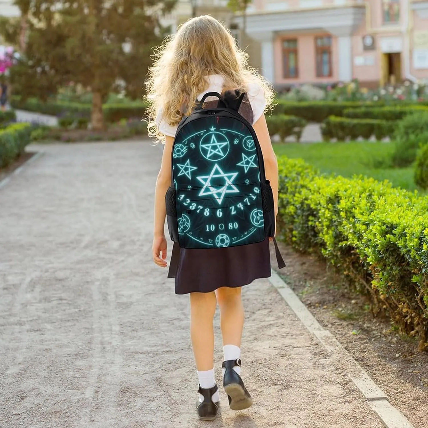 Polyester Daypack for Camping Travel Walking Cycling - Big Capacity Anti-Theft Multipurpose Bookbag, Magic Spirit Board Star Art Camping Outdoor Backpack