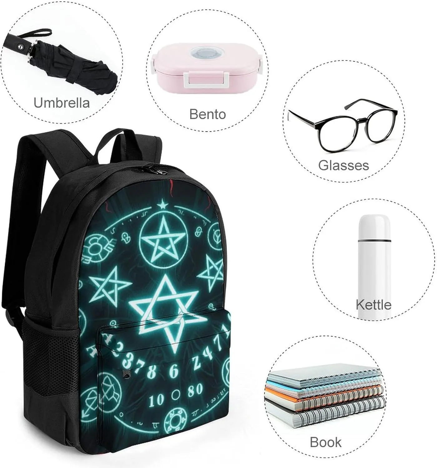Polyester Daypack for Camping Travel Walking Cycling - Big Capacity Anti-Theft Multipurpose Bookbag, Magic Spirit Board Star Art Camping Outdoor Backpack