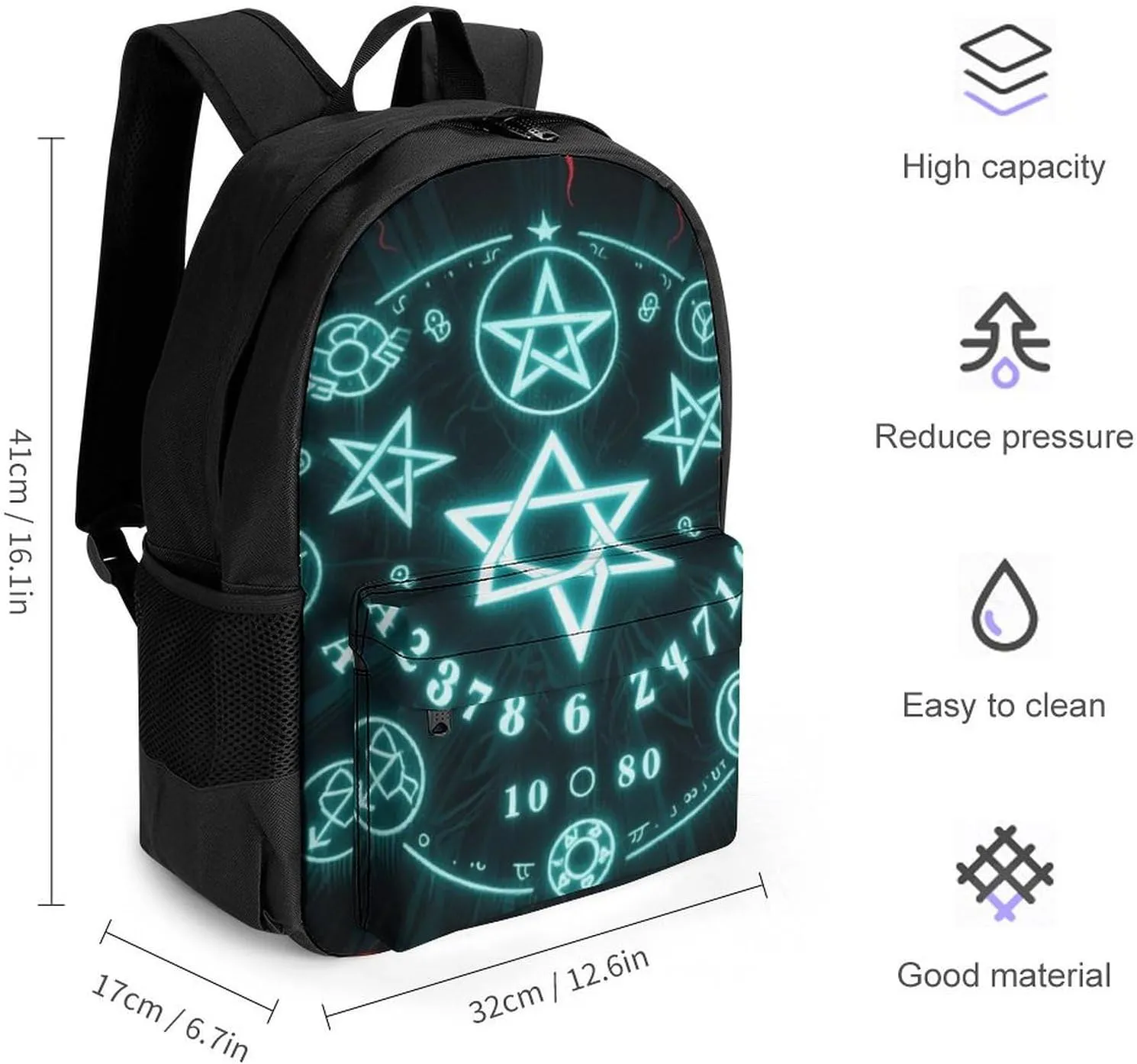 Polyester Daypack for Camping Travel Walking Cycling - Big Capacity Anti-Theft Multipurpose Bookbag, Magic Spirit Board Star Art Camping Outdoor Backpack
