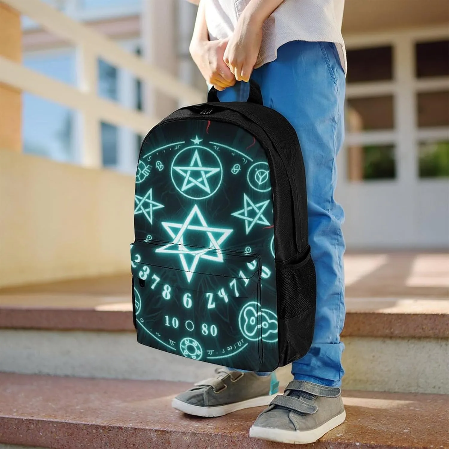 Polyester Daypack for Camping Travel Walking Cycling - Big Capacity Anti-Theft Multipurpose Bookbag, Magic Spirit Board Star Art Camping Outdoor Backpack