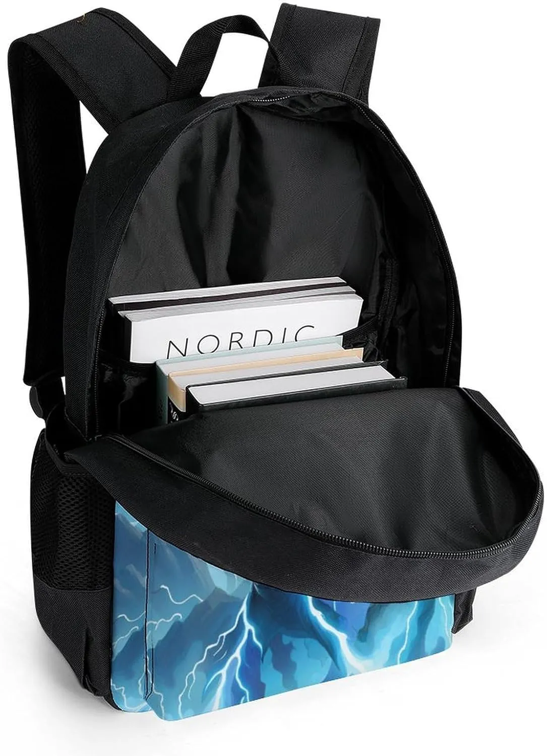 Polyester Daypack for Hiking Work Running - Big Capacity Anti-Theft Multipurpose Shoulder Bag, Thunder Dragon Blue Lightning Art Travel and Sport Backpack Rucksack