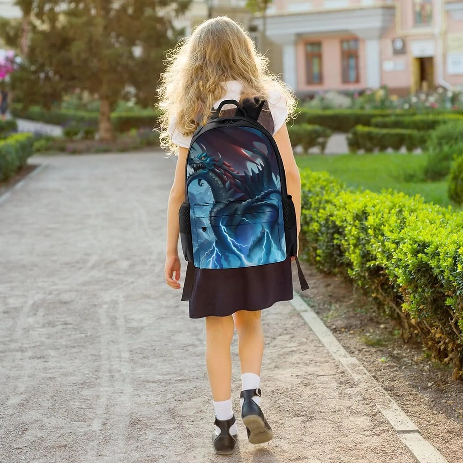 Polyester Daypack for Hiking Work Running - Big Capacity Anti-Theft Multipurpose Shoulder Bag, Thunder Dragon Blue Lightning Art Travel and Sport Backpack Rucksack