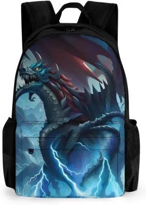 Polyester Daypack for Hiking Work Running - Big Capacity Anti-Theft Multipurpose Shoulder Bag, Thunder Dragon Blue Lightning Art Travel and Sport Backpack Rucksack