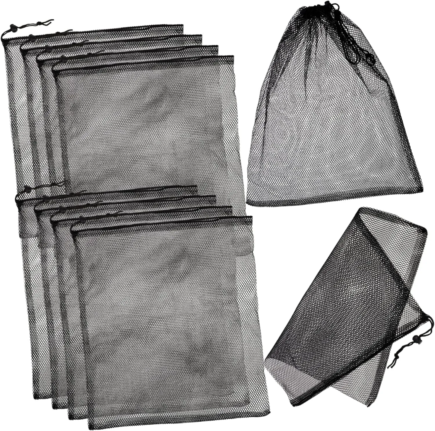 POPETPOP 10 Pcs Sports Mesh Drawstring Bags Polyester Net Laundry Bag Set for Home Beach Camping Gym Travel
