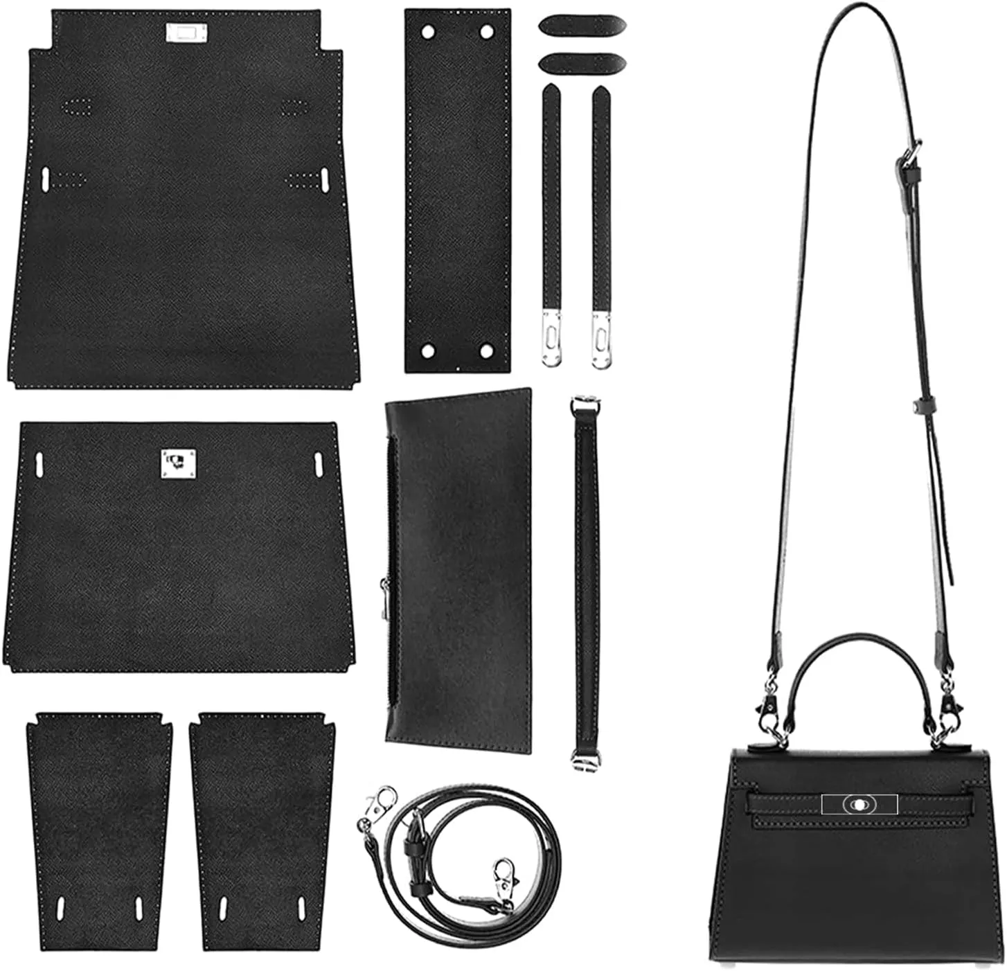 POPSEWING DIY Bag Kit Designer Bag for Women, DIY Leather Bag Kit, DIY Crossbody Shoulder Bag with Sewing Kit, DIY Handmade Bag Kit for Mom Girlfriend Birthday Christmas Gift (Black)