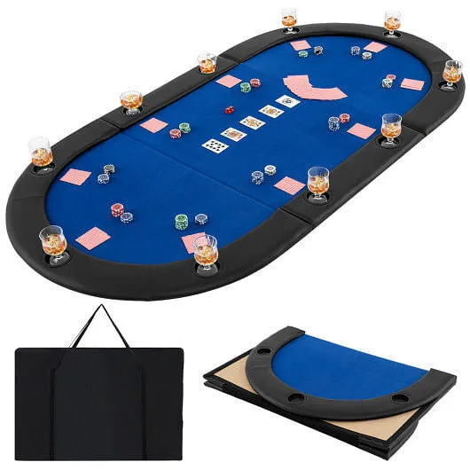 Portable 84 x 42 Inch 10-Player Foldable Padded Poker Table Top-Blue - Color: Bl