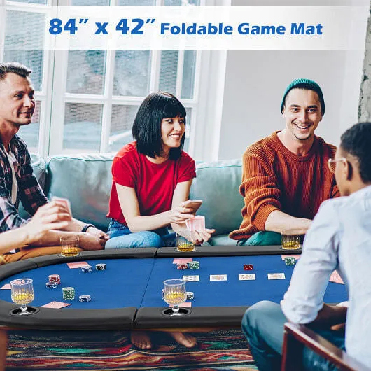 Portable 84 x 42 Inch 10-Player Foldable Padded Poker Table Top-Blue - Color: Bl