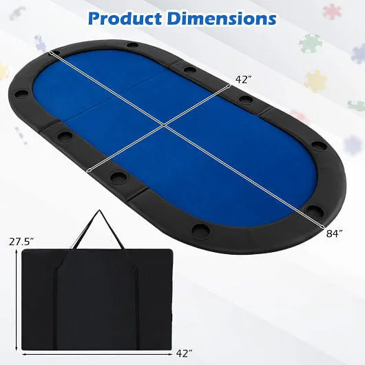 Portable 84 x 42 Inch 10-Player Foldable Padded Poker Table Top-Blue - Color: Bl