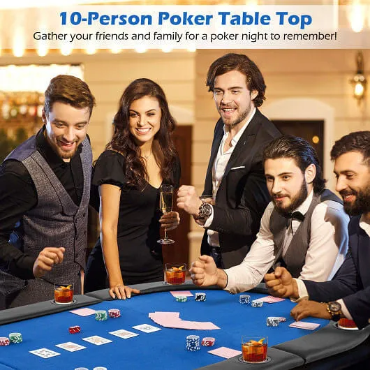 Portable 84 x 42 Inch 10-Player Foldable Padded Poker Table Top-Blue - Color: Bl