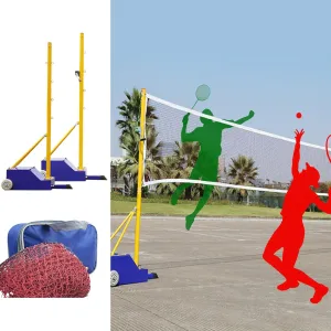 Portable Volleyball/Badminton Net Poles Suitable for Indoor Outdoor Use Box Type Professional Large Grid with Wheels Adjustable Height for Men,Women,Adult,Youth Free mesh Storage Bag