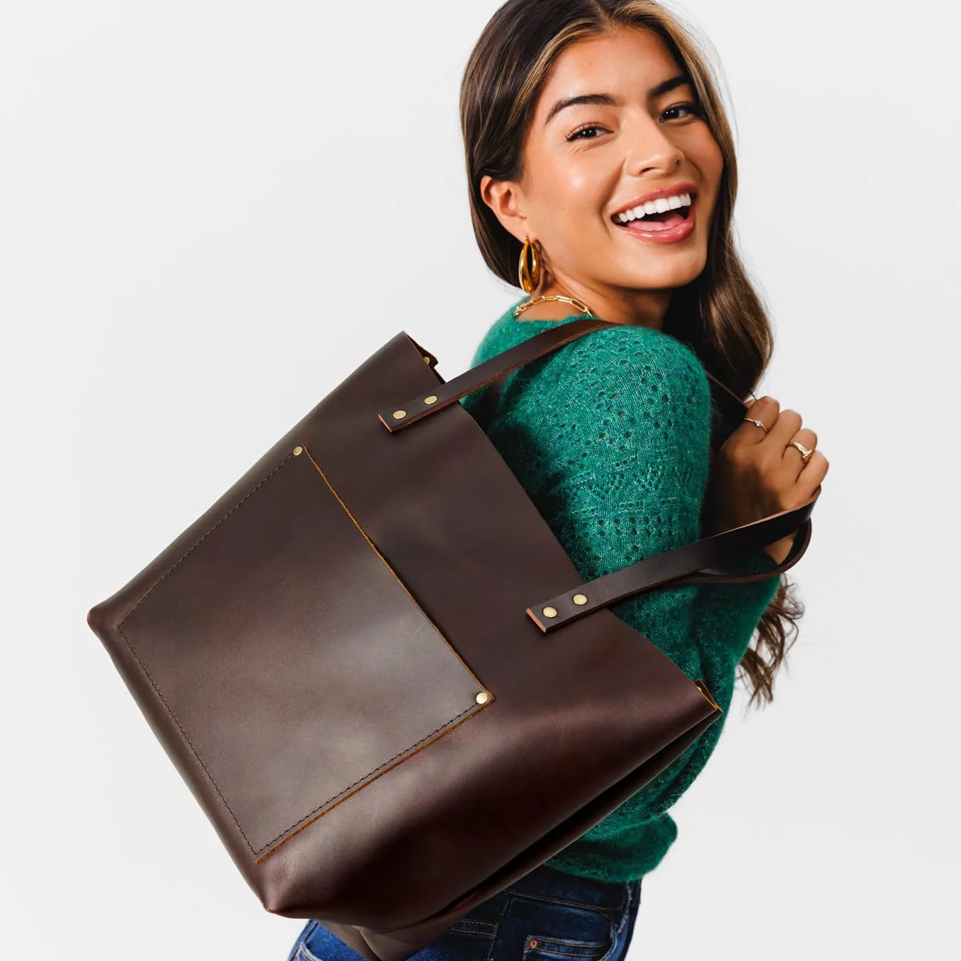 Portland Leather Goods Classic Medium Tote Bag – Handmade, Open Top, Durable & Unlined – Interior & Exterior Pockets