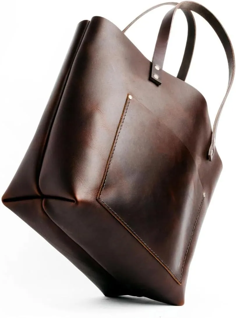 Portland Leather Goods Classic Medium Tote Bag – Handmade, Open Top, Durable & Unlined – Interior & Exterior Pockets