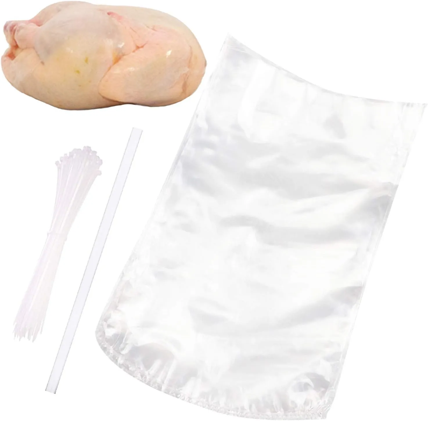 Poultry Shrink Bags,30 Pack 13x18Inches Clear Poultry Heat Shrink Wrap Freezer With 30 Zip Ties,a Silicone Straw for Chickens,Rabbits