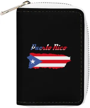 PR State Flag Map Credit Card Holder Small Wallet Zipper Leather Case Business Card Organizer Case