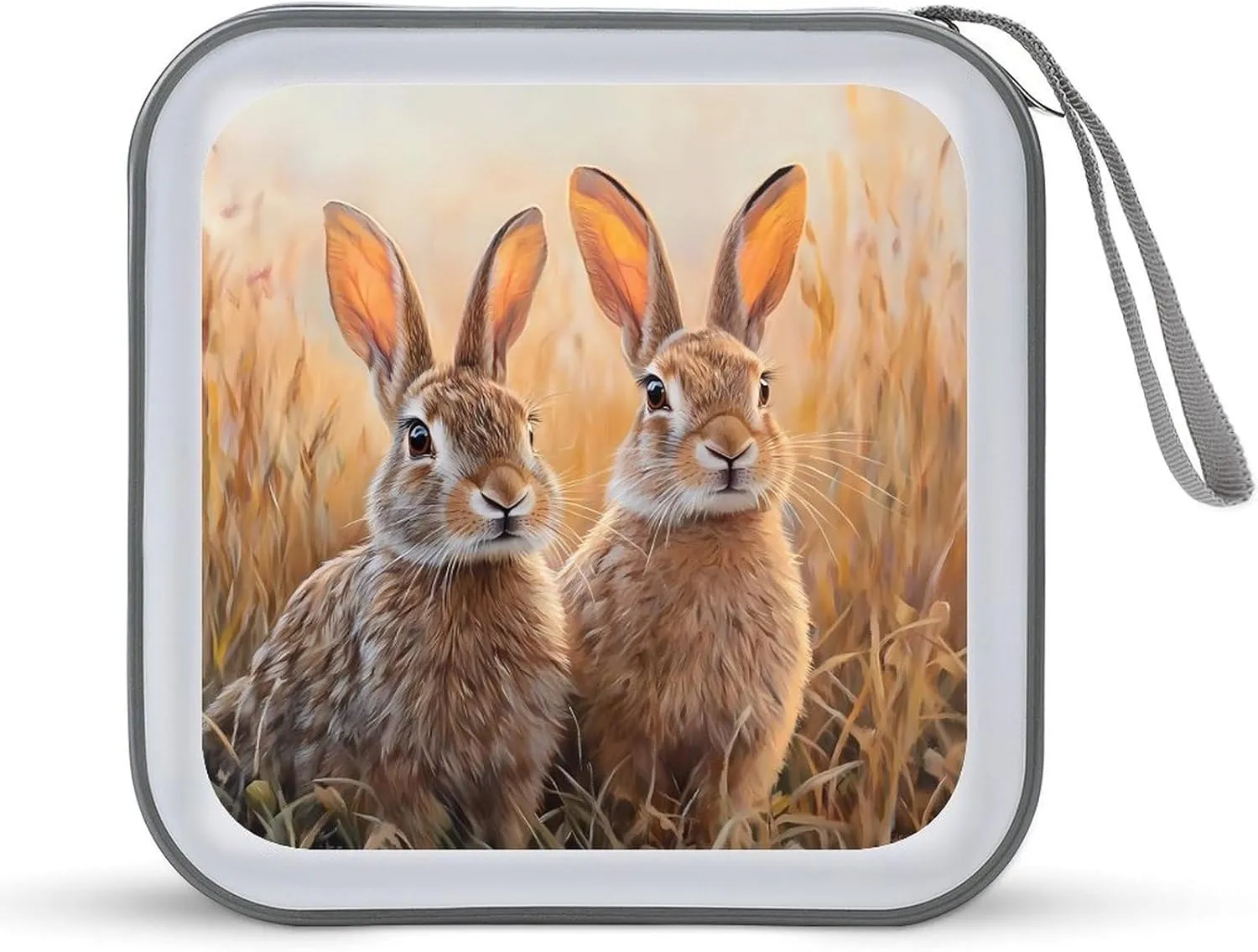Prairies Hare Rabbits 40 Capacity CD Case Holders Wallet Bag Plastic DVD Cases Storage Binder for Car Home Office Travel