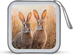Prairies Hare Rabbits 40 Capacity CD Case Holders Wallet Bag Plastic DVD Cases Storage Binder for Car Home Office Travel