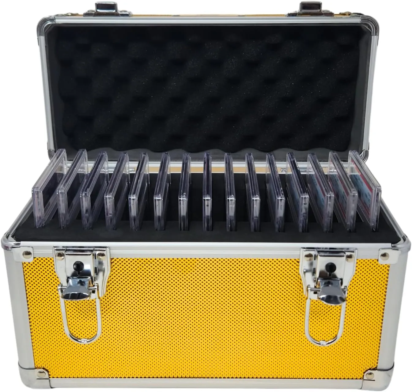 Precision Metal Slab Case – Holds 15 Graded Sports and Trading Cards – Durable Aluminum Storage Box for PSA, BGS, CGC Slabs – X-15 Gold