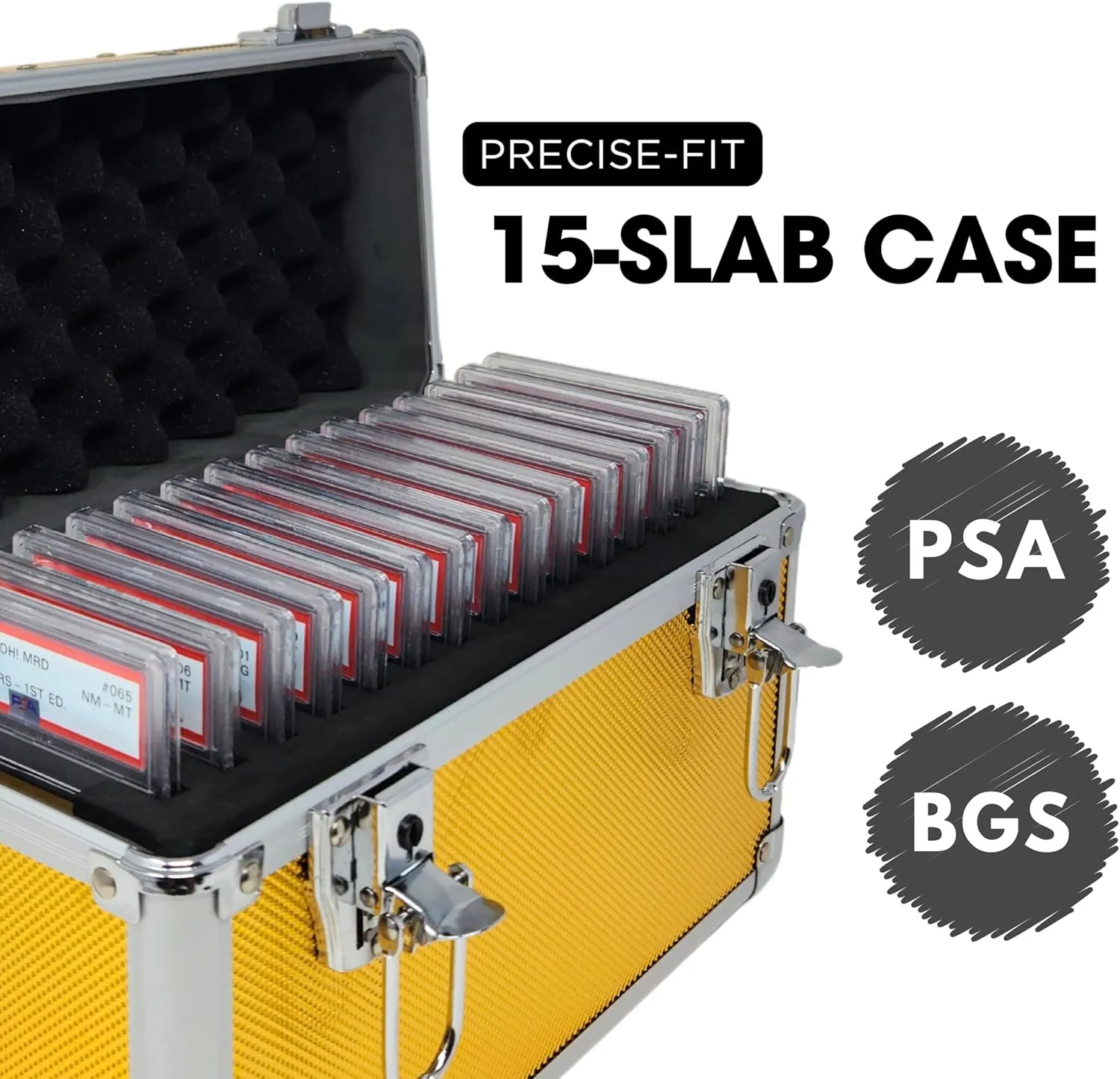 Precision Metal Slab Case – Holds 15 Graded Sports and Trading Cards – Durable Aluminum Storage Box for PSA, BGS, CGC Slabs – X-15 Gold