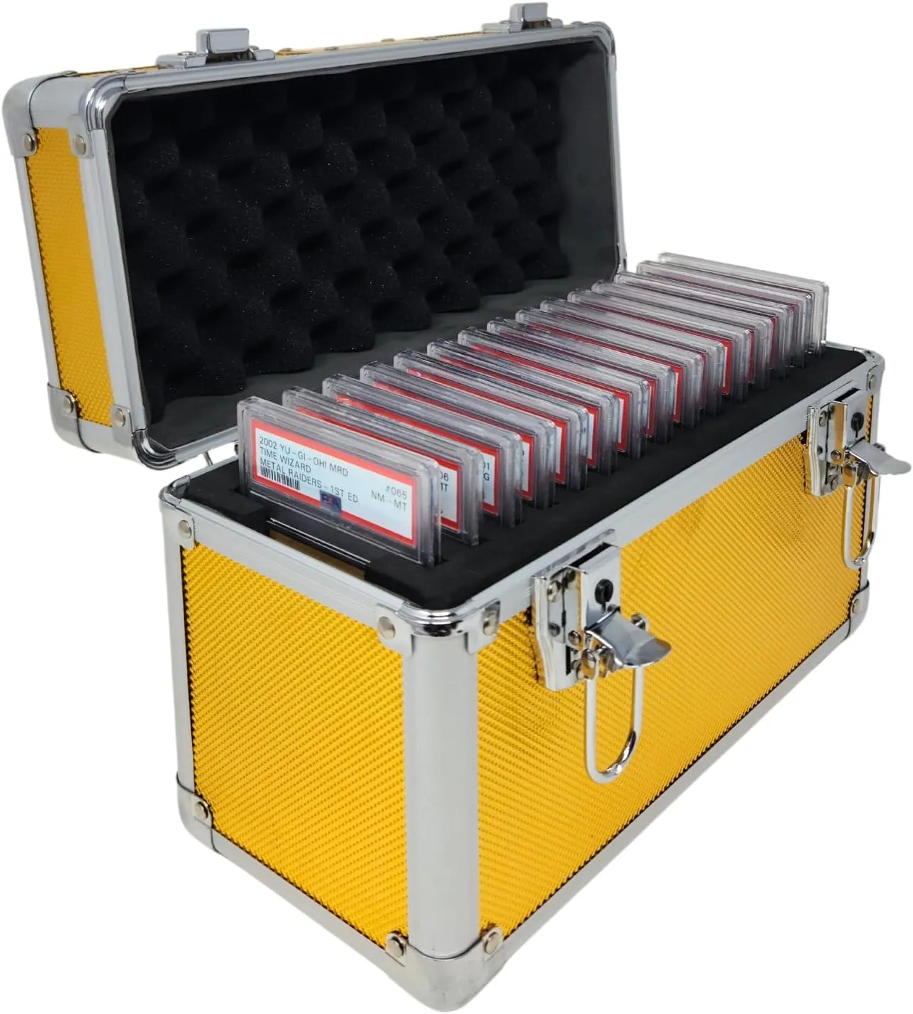 Precision Metal Slab Case – Holds 15 Graded Sports and Trading Cards – Durable Aluminum Storage Box for PSA, BGS, CGC Slabs – X-15 Gold